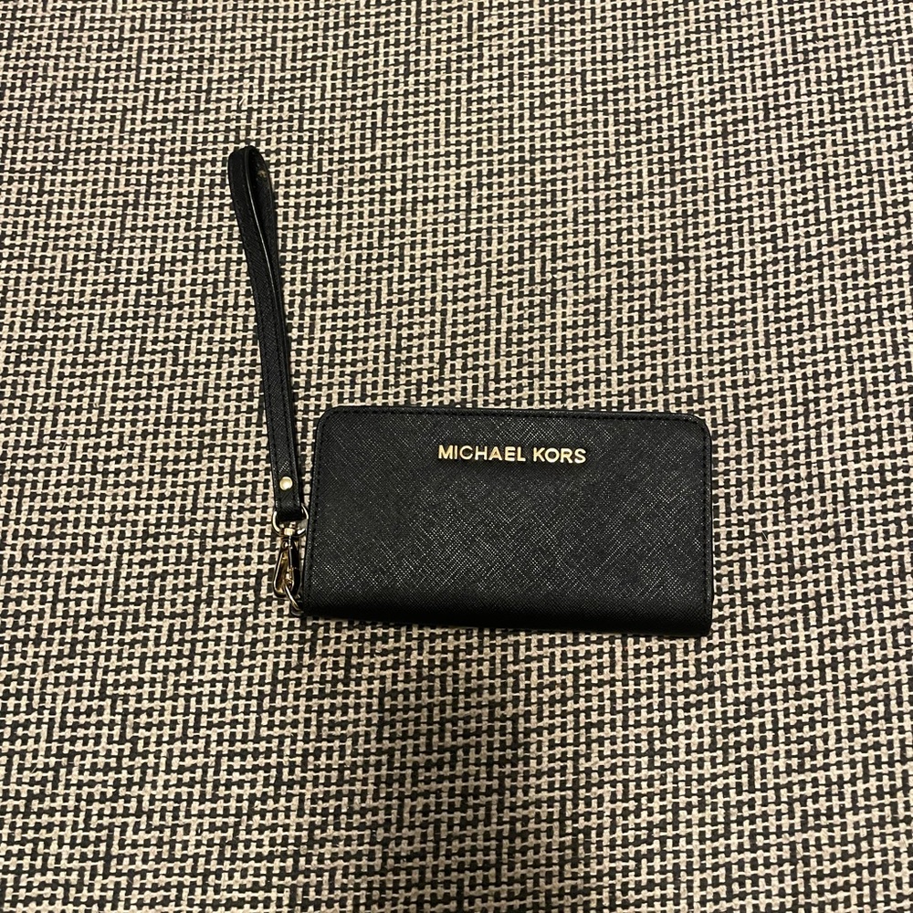 Michael Kors Black Leather Wristlet